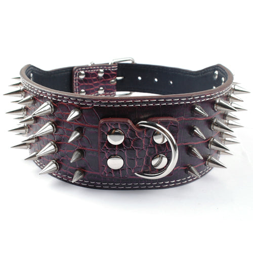 KFX-9952957 Crocodile Pattern PU Leather Adjustable Dog Collar with Nail Spikes, 7.5 cm Wide