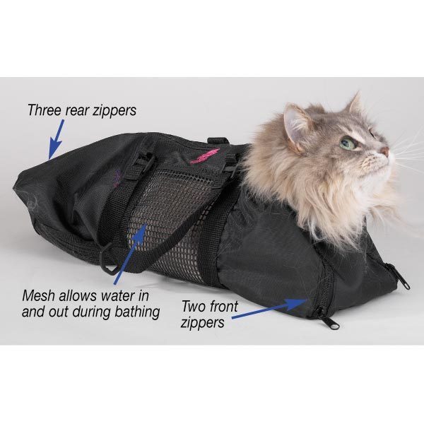 KFX-9953213 Adjustable Cat Grooming Bath Bag for Easy Pet Care - Black 46x24cm 420D PU Oxford Cloth
