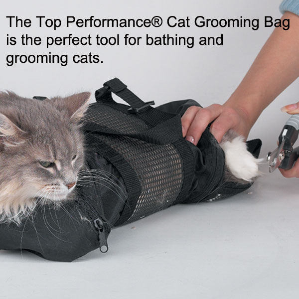 KFX-9953213 Adjustable Cat Grooming Bath Bag for Easy Pet Care - Black 46x24cm 420D PU Oxford Cloth