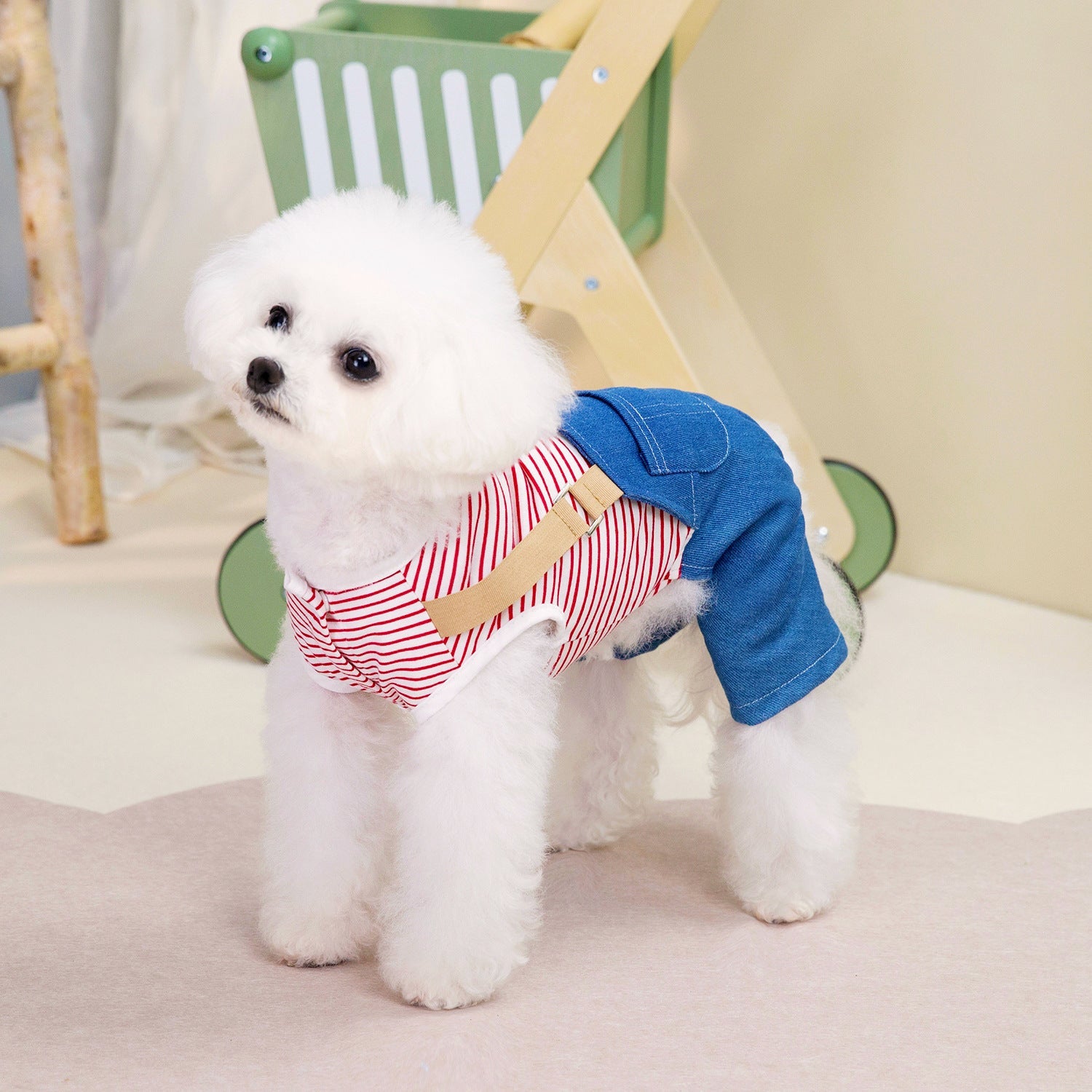 KFX-9955389 Casual Denim Pants for Male Dogs in Red and Blue Stripes – Available in Multiple Sizes