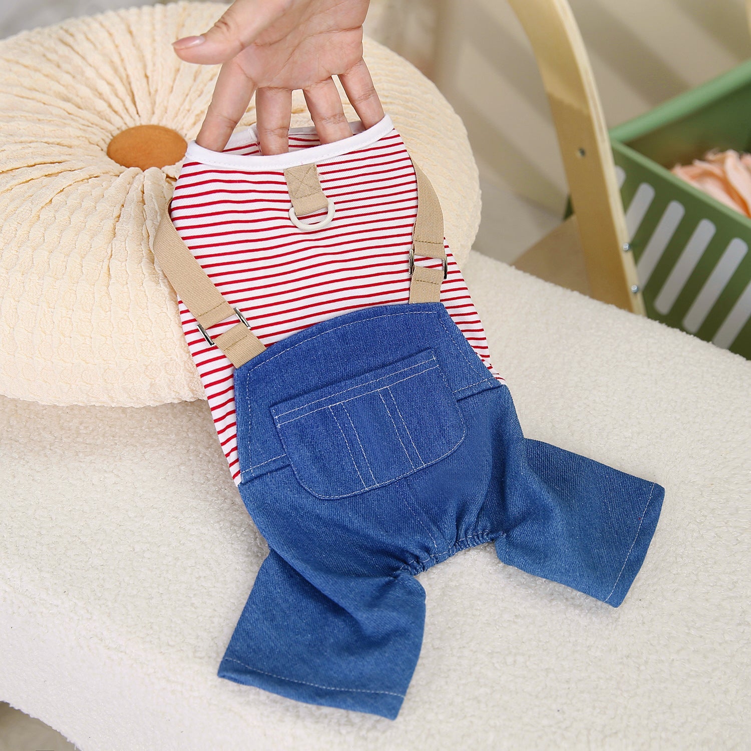 KFX-9955389 Casual Denim Pants for Male Dogs in Red and Blue Stripes – Available in Multiple Sizes
