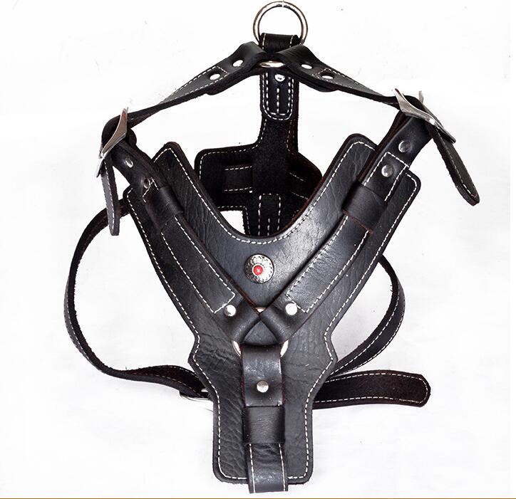 KFX-9956029 Genuine Oil Leather Dog Harness for Medium and Large Breeds, Adjustable Neck and Chest Measurements