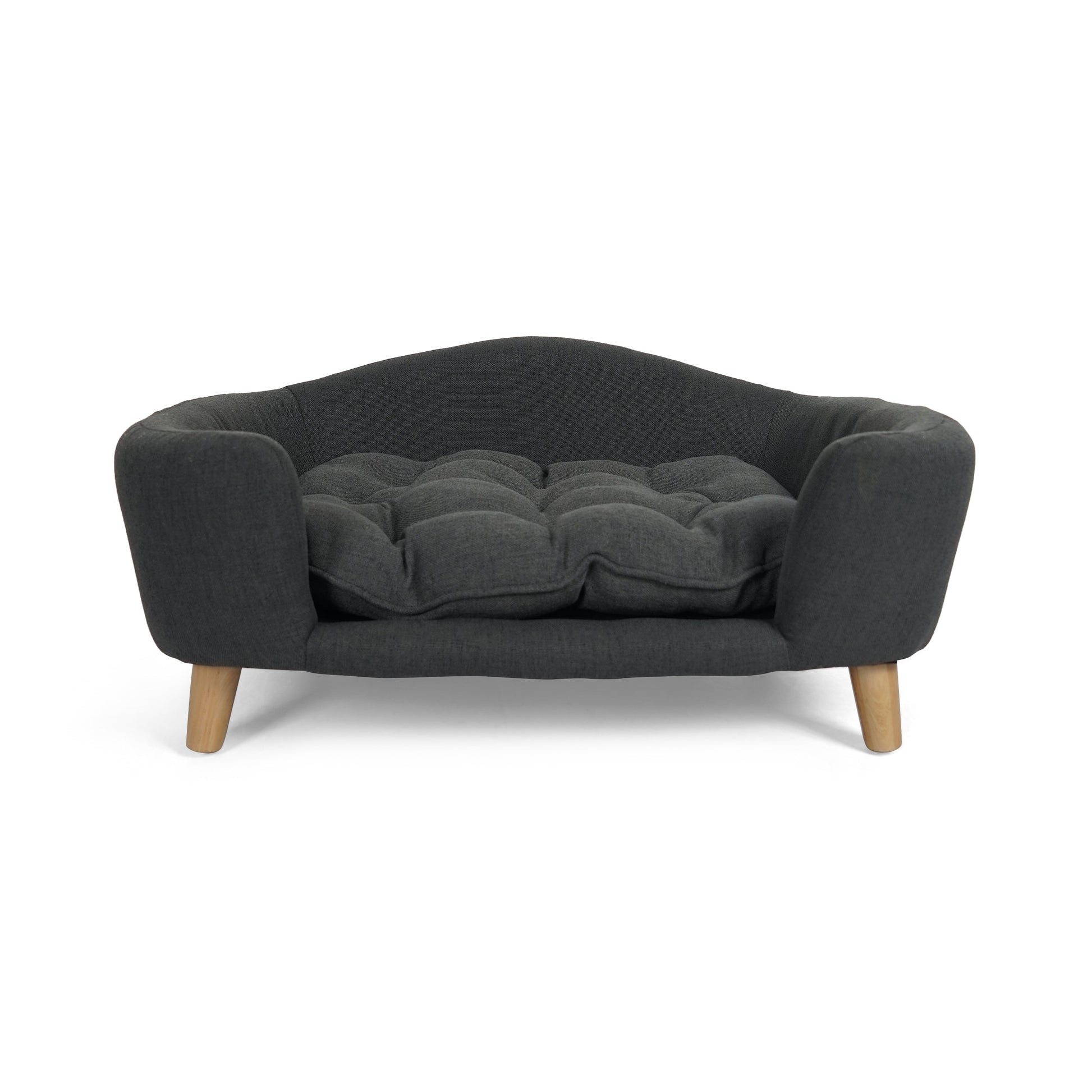 KFX-9956797 Cozy Dark Gray Dog Bed with Luxurious Tufted Cushions and Birch Legs - Ideal for Small Dogs