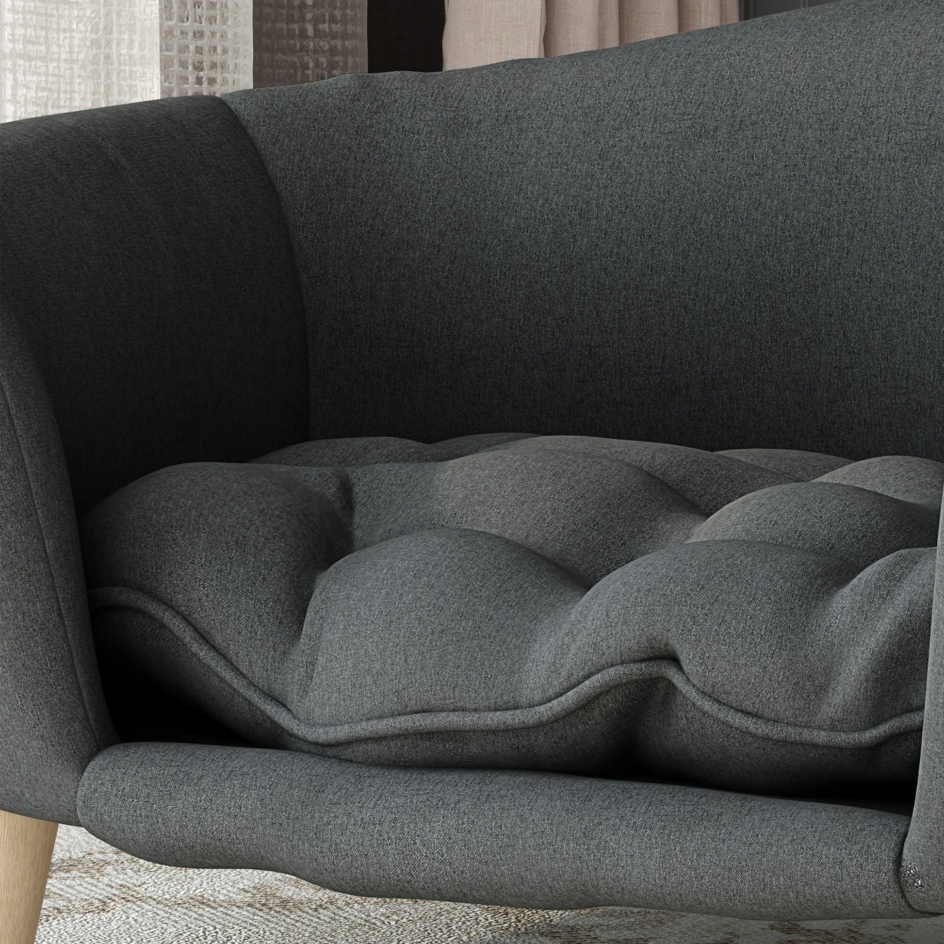 KFX-9956797 Cozy Dark Gray Dog Bed with Luxurious Tufted Cushions and Birch Legs - Ideal for Small Dogs