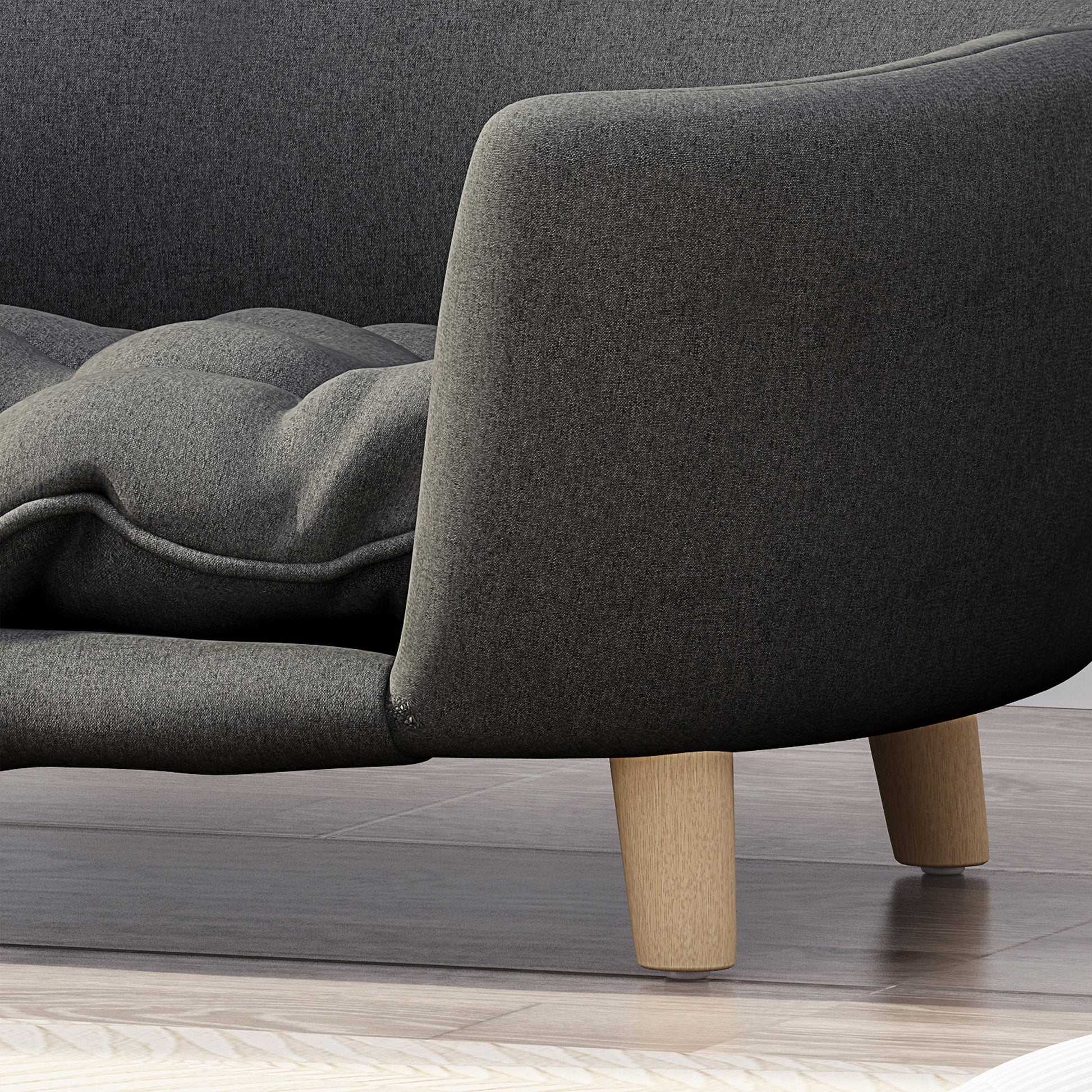 KFX-9956797 Cozy Dark Gray Dog Bed with Luxurious Tufted Cushions and Birch Legs - Ideal for Small Dogs