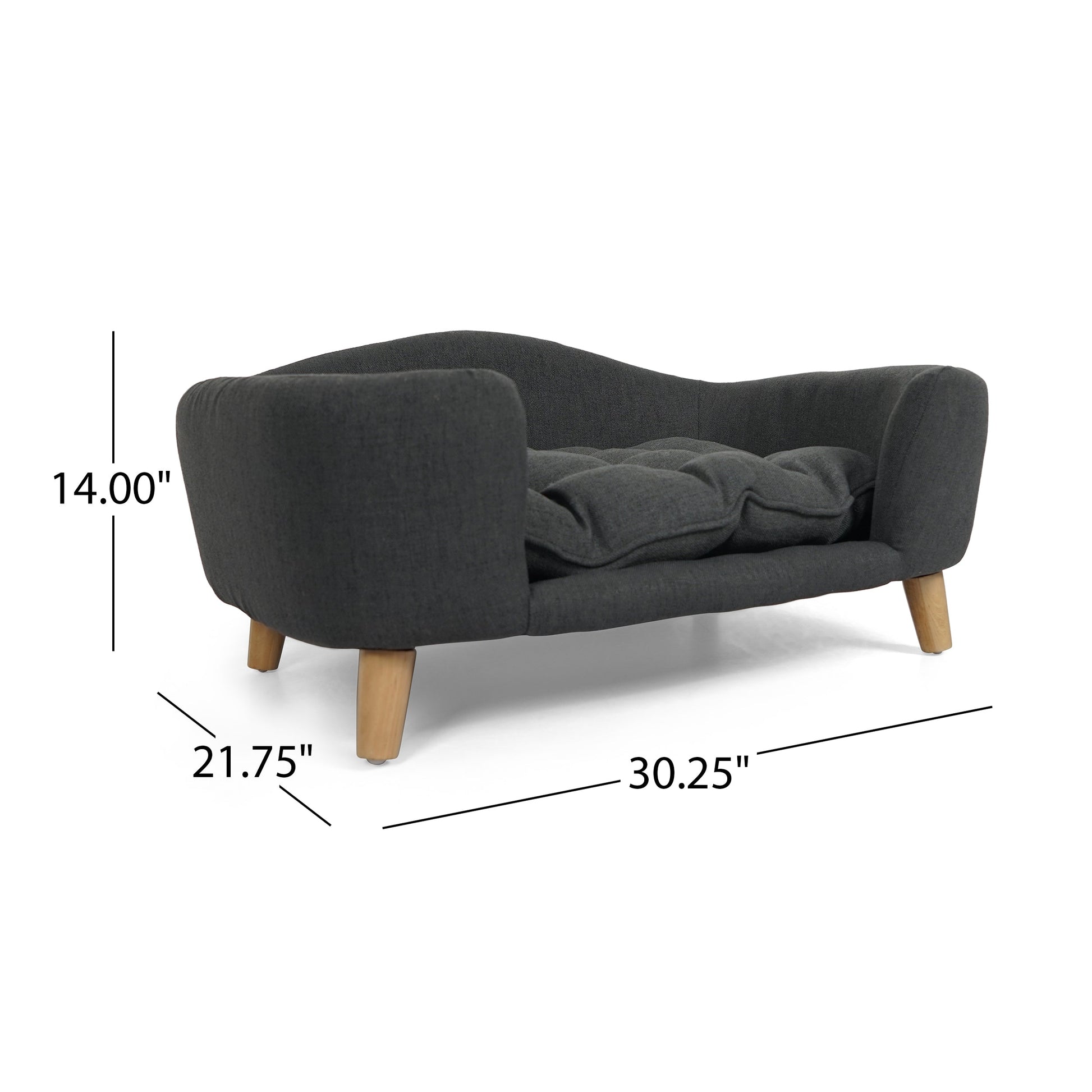 KFX-9956797 Cozy Dark Gray Dog Bed with Luxurious Tufted Cushions and Birch Legs - Ideal for Small Dogs