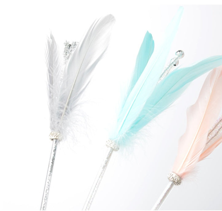 KFX-9957565 Feather Cat Toy with Bell - Fun Interactive Stick in Korean Pink, Lake Blue, Gray