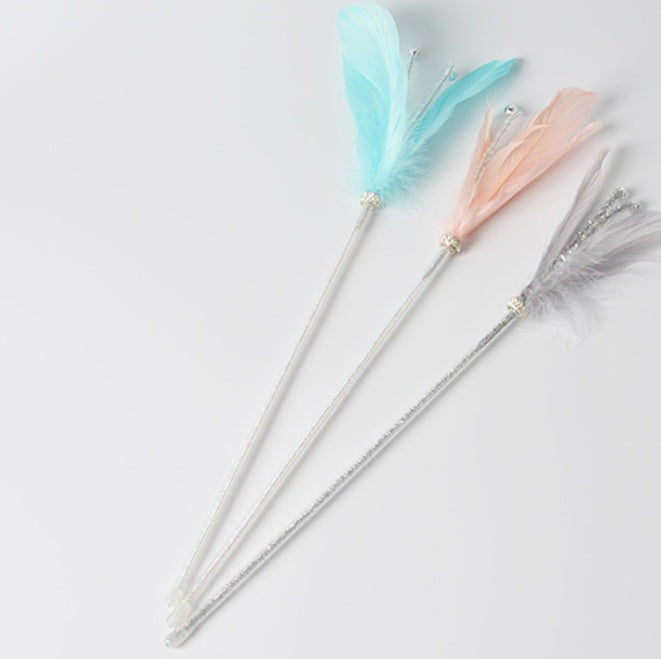 KFX-9957565 Feather Cat Toy with Bell - Fun Interactive Stick in Korean Pink, Lake Blue, Gray
