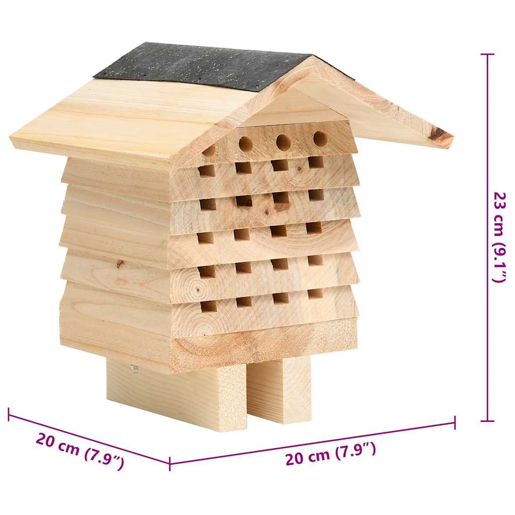 KFX-9958333 Solid Fir Wood Bee Hotel for Solitary Bees – 22x20x20 cm, Weatherproof Design