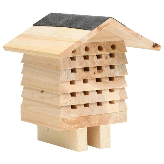 KFX-9958333 Solid Fir Wood Bee Hotel for Solitary Bees – 22x20x20 cm, Weatherproof Design