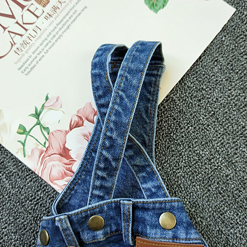 KFX-9959101 Dog Denim Suspender Pants in Light and Dark Wash - Casual Pet Clothing for Spring and Autumn