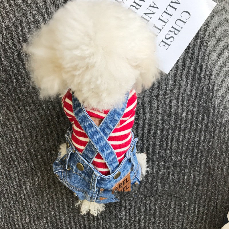 KFX-9959101 Dog Denim Suspender Pants in Light and Dark Wash - Casual Pet Clothing for Spring and Autumn