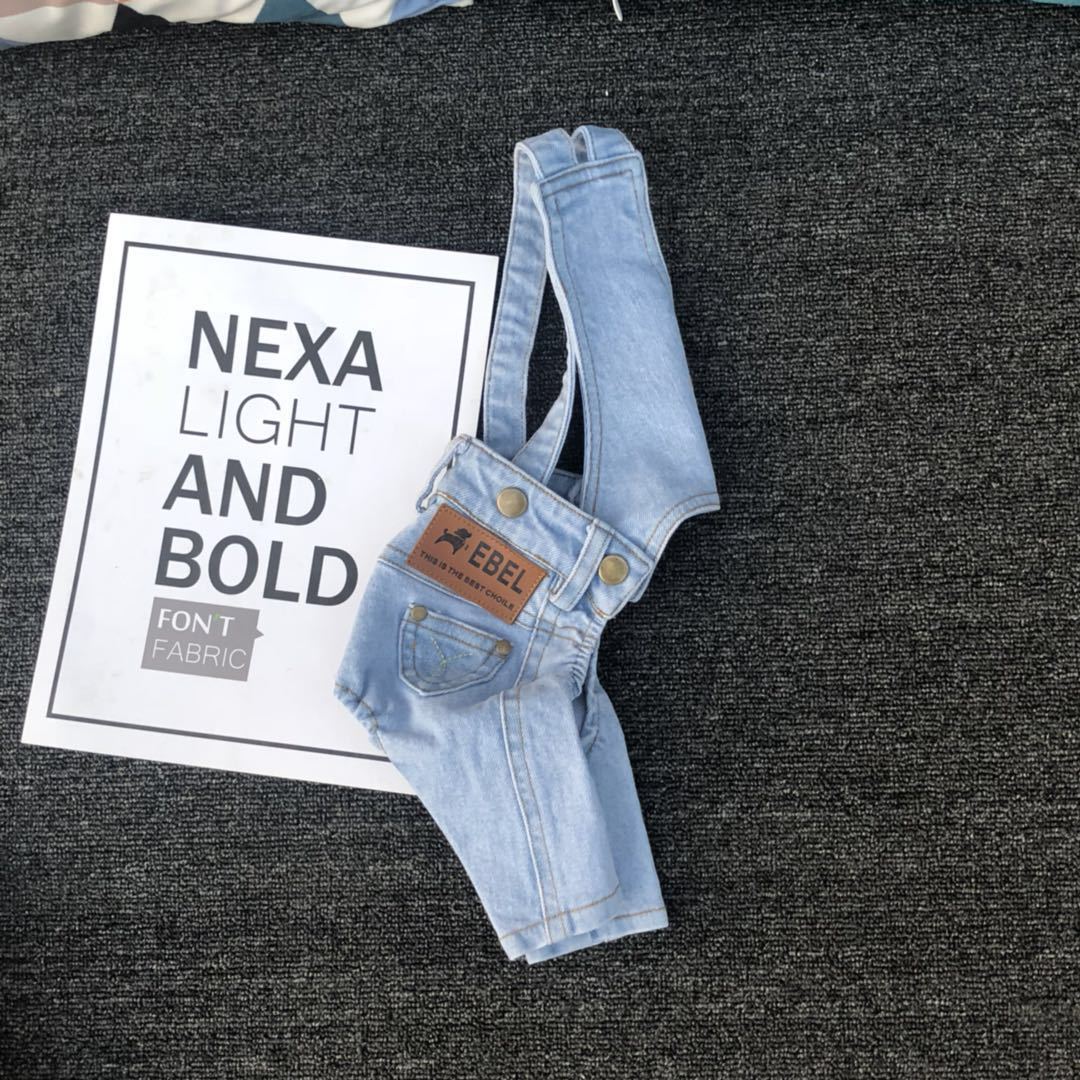 KFX-9959101 Dog Denim Suspender Pants in Light and Dark Wash - Casual Pet Clothing for Spring and Autumn