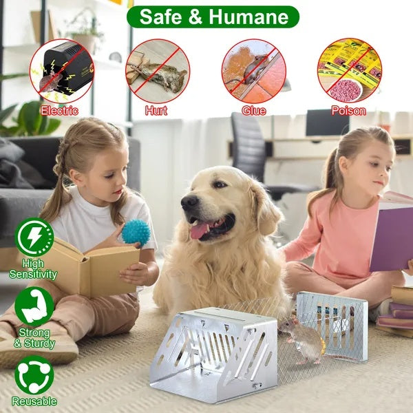 KFX-9960381 Humane Live Animal Trap for Small Rodents - Automatic Continuous Single Door Cage, Galvanized Iron, Indoor/Outdoor Use