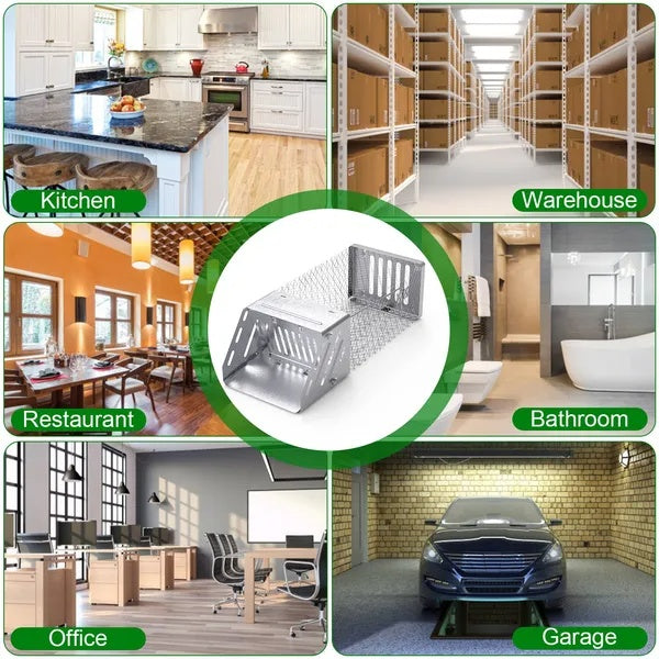 KFX-9960381 Humane Live Animal Trap for Small Rodents - Automatic Continuous Single Door Cage, Galvanized Iron, Indoor/Outdoor Use