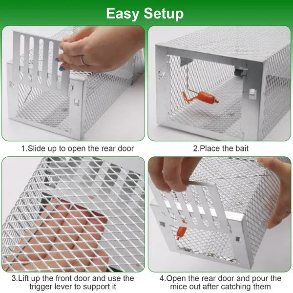 KFX-9960381 Humane Live Animal Trap for Small Rodents - Automatic Continuous Single Door Cage, Galvanized Iron, Indoor/Outdoor Use