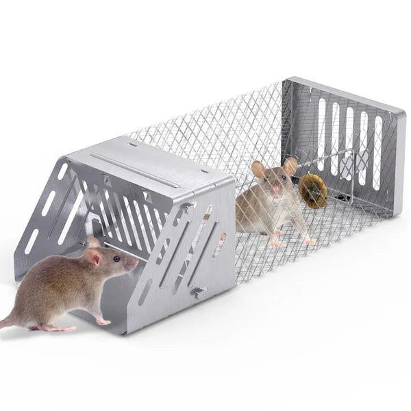 KFX-9960381 Humane Live Animal Trap for Small Rodents - Automatic Continuous Single Door Cage, Galvanized Iron, Indoor/Outdoor Use