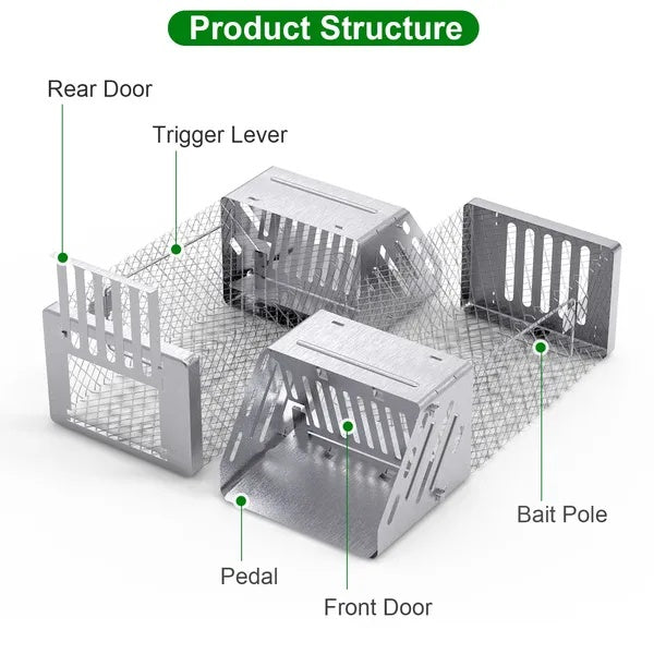 KFX-9960381 Humane Live Animal Trap for Small Rodents - Automatic Continuous Single Door Cage, Galvanized Iron, Indoor/Outdoor Use