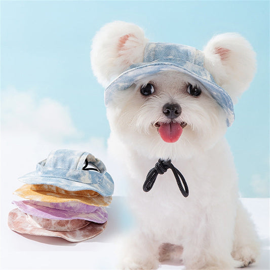 KFX-9961533 Adjustable Pet Hat for Small and Medium Dogs with Ear Holes - Lightweight Cotton Sun Protection Cap