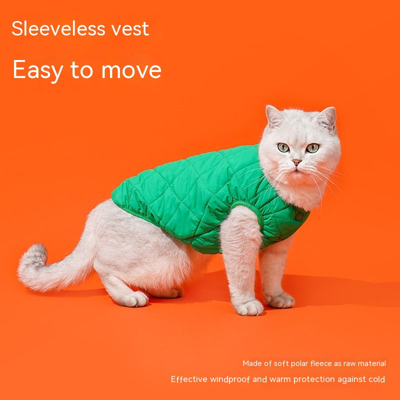 KFX-9962301 Warm Polar Fleece Vest for Cats in Sky Blue and Bamboo Green - Sizes S, M, L