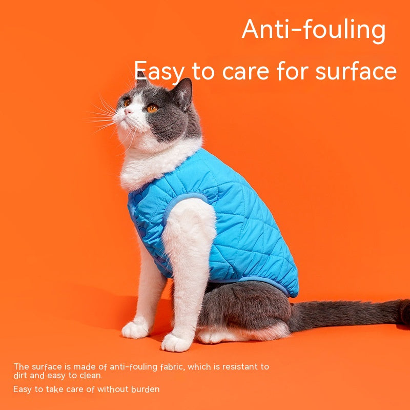 KFX-9962301 Warm Polar Fleece Vest for Cats in Sky Blue and Bamboo Green - Sizes S, M, L