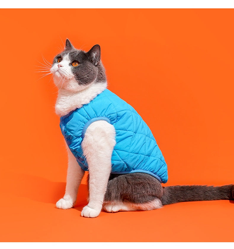 KFX-9962301 Warm Polar Fleece Vest for Cats in Sky Blue and Bamboo Green - Sizes S, M, L
