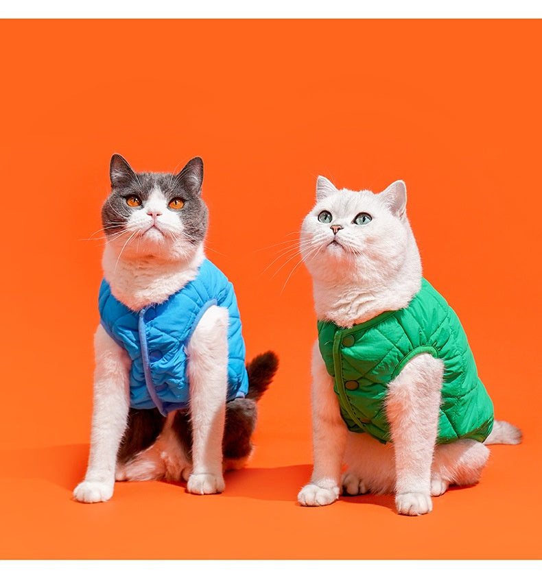 KFX-9962301 Warm Polar Fleece Vest for Cats in Sky Blue and Bamboo Green - Sizes S, M, L