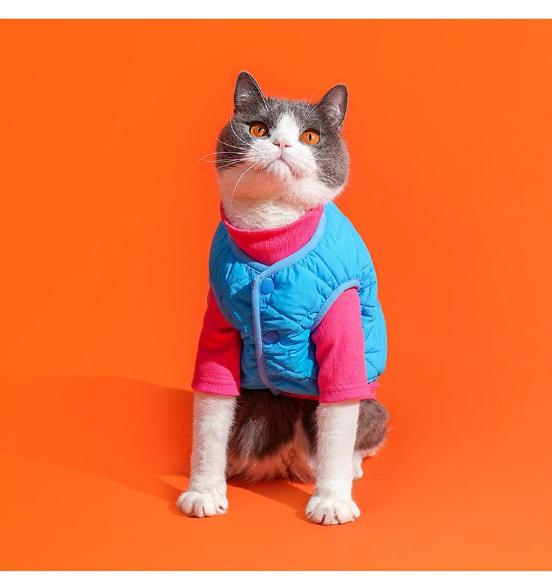 KFX-9962301 Warm Polar Fleece Vest for Cats in Sky Blue and Bamboo Green - Sizes S, M, L