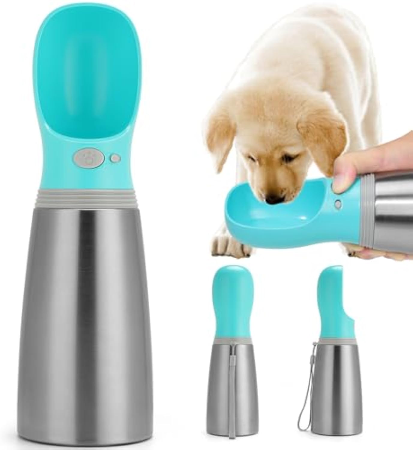 KFX-9962557 Durable 700ml Stainless Steel Portable Dog Water Bottle with Leak-Proof Design and Built-in Drinking Bowl for Outdoor Activities