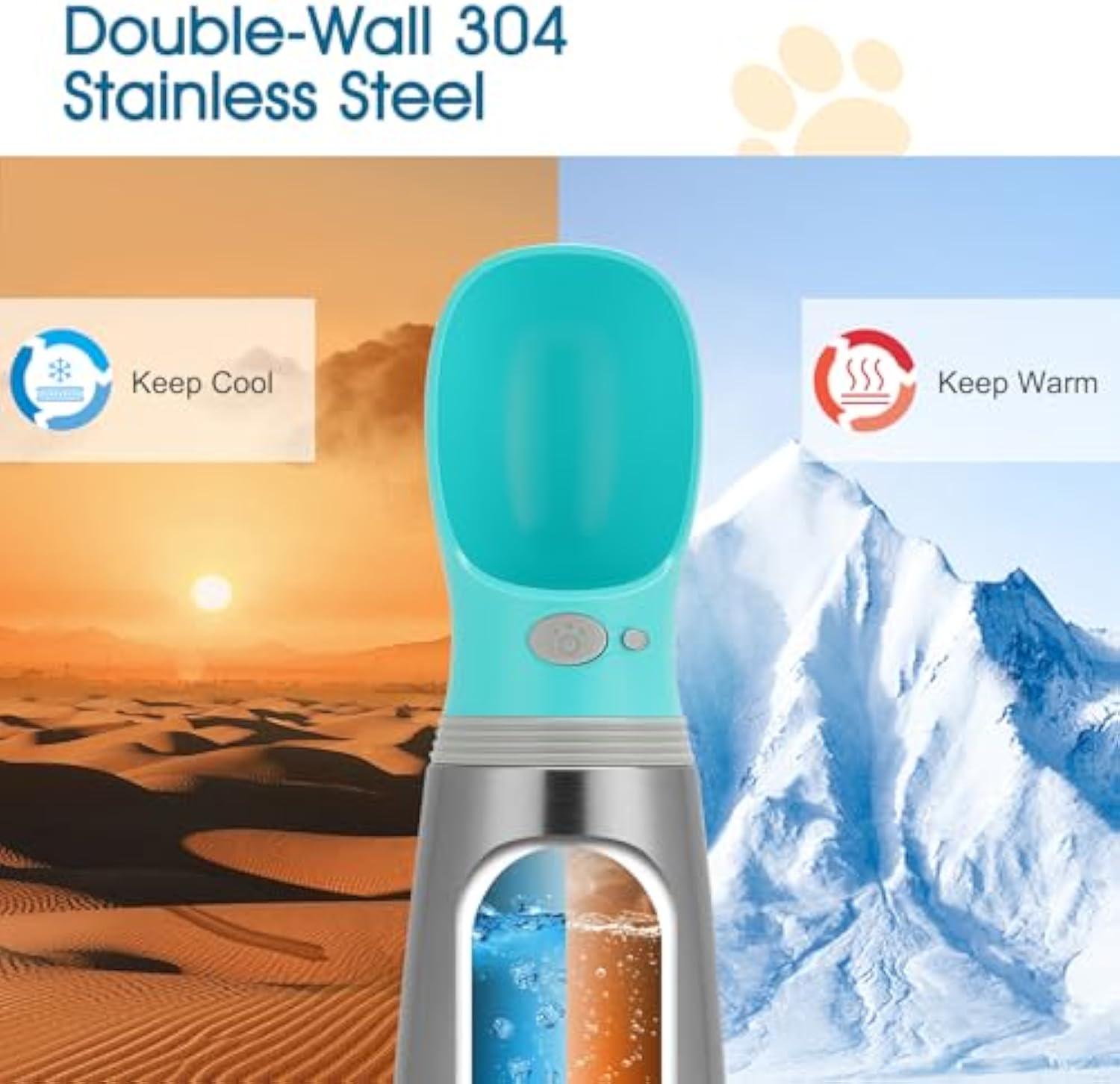 KFX-9962557 Durable 700ml Stainless Steel Portable Dog Water Bottle with Leak-Proof Design and Built-in Drinking Bowl for Outdoor Activities