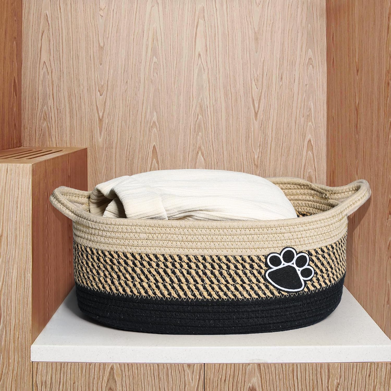 KFX-9963965 Handmade Cotton Woven Basket for Organizing Toys, Nursery, and Home Décor - Light Beige