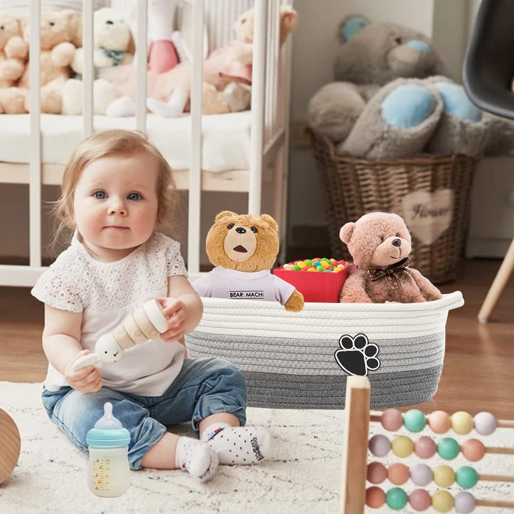 KFX-9963965 Handmade Cotton Woven Basket for Organizing Toys, Nursery, and Home Décor - Light Beige