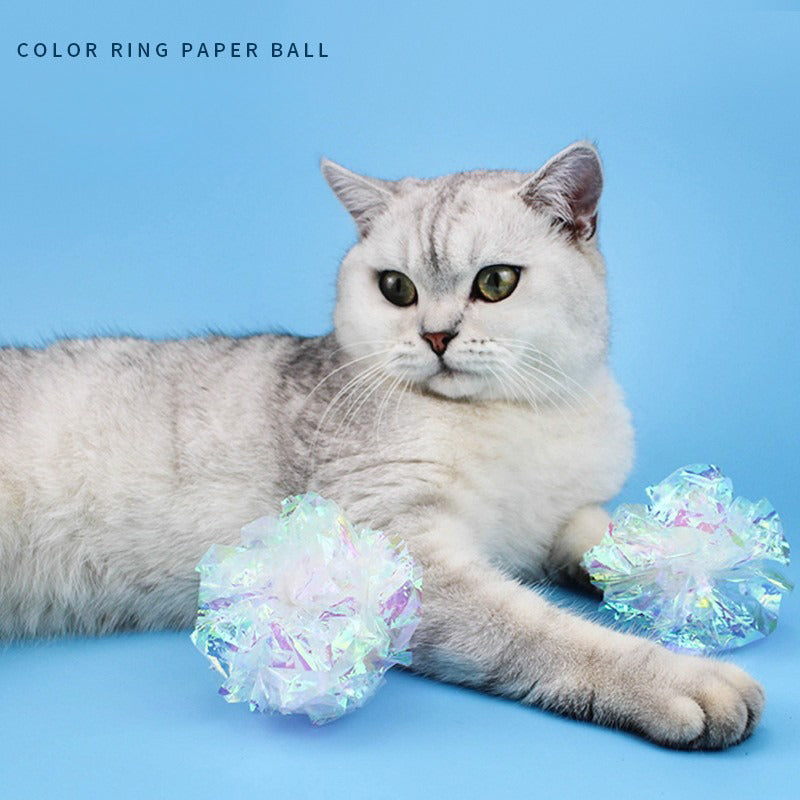 KFX-9964093 Colorful Noise-Making Paper Ball Cat Toy for Engaging Self-Play and Entertainment
