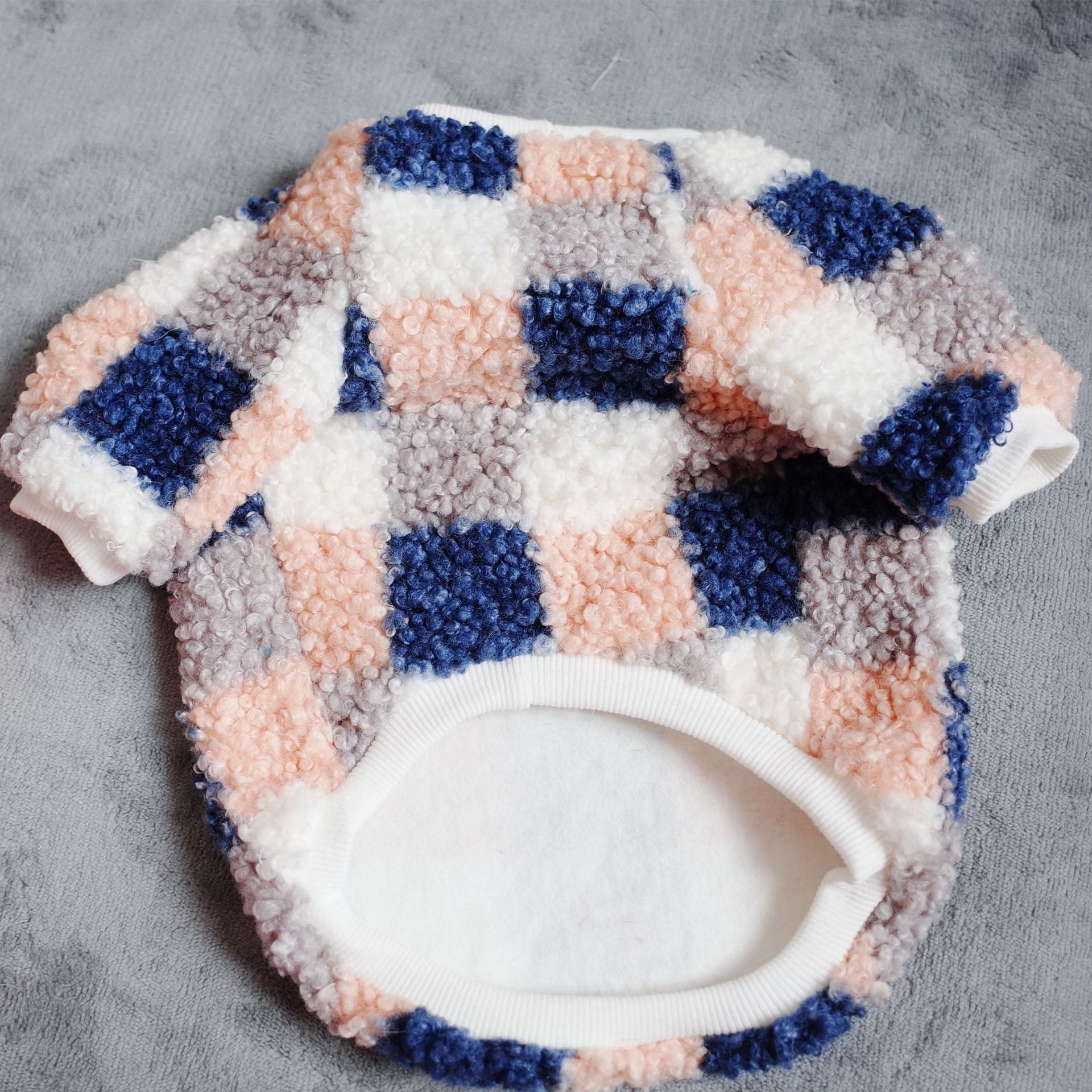 KFX-9964861 Warm Teddy Velvet Plaid Dog Clothes in Blue and Orange for Schnauzers - Sizes S to XL