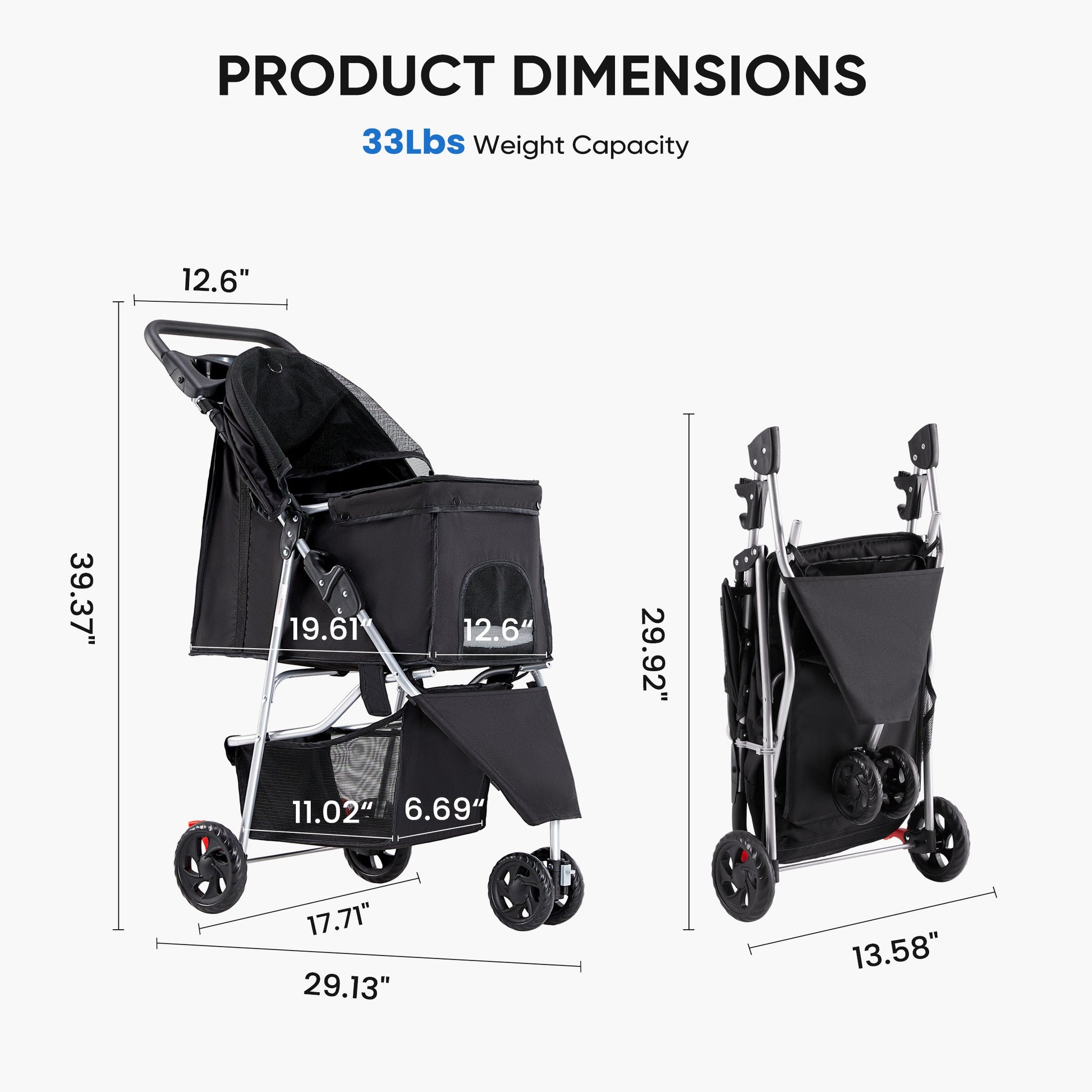 KFX-9967933 Pet Stroller for Small to Medium Pets with Mesh Panels and Adjustable Handle
