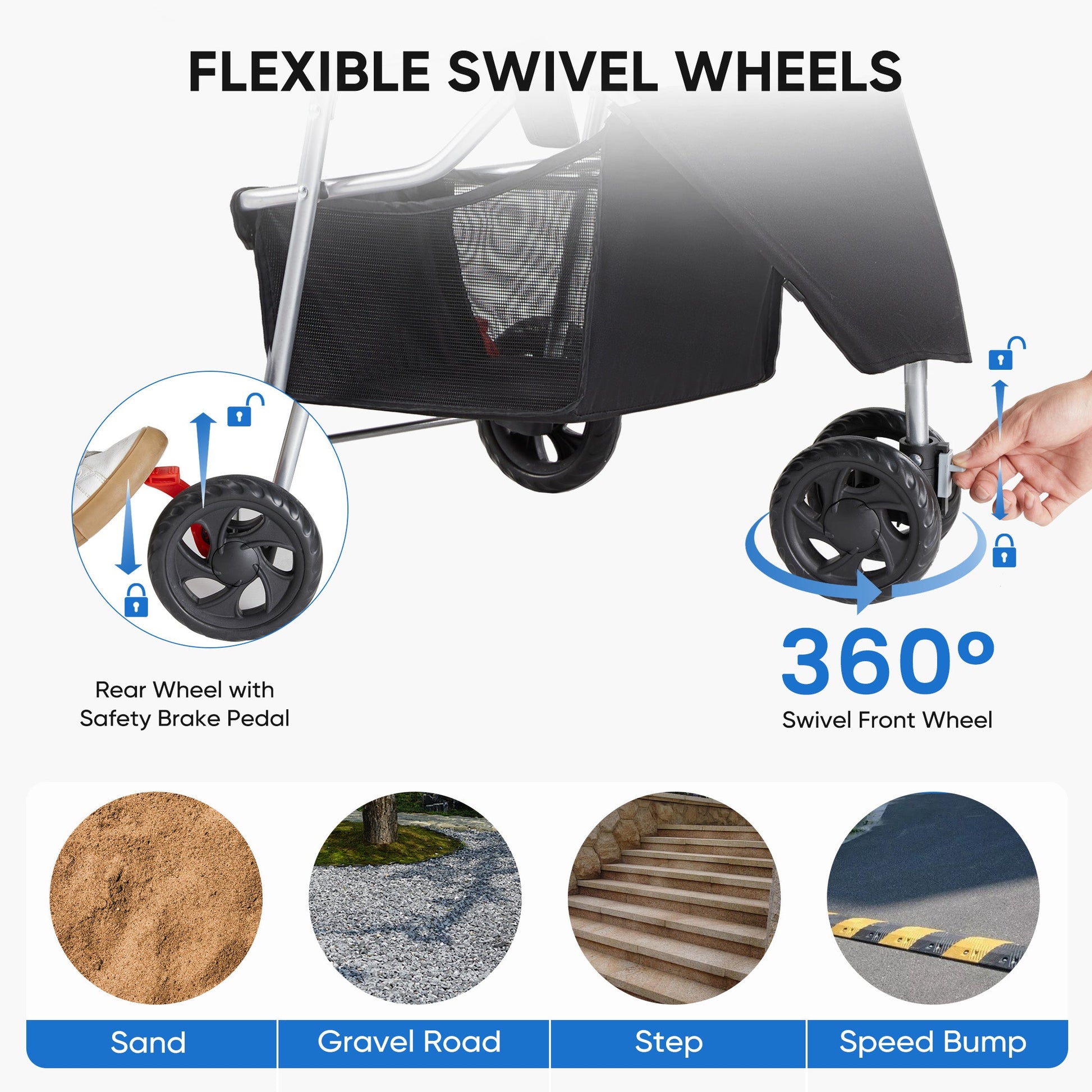 KFX-9967933 Pet Stroller for Small to Medium Pets with Mesh Panels and Adjustable Handle