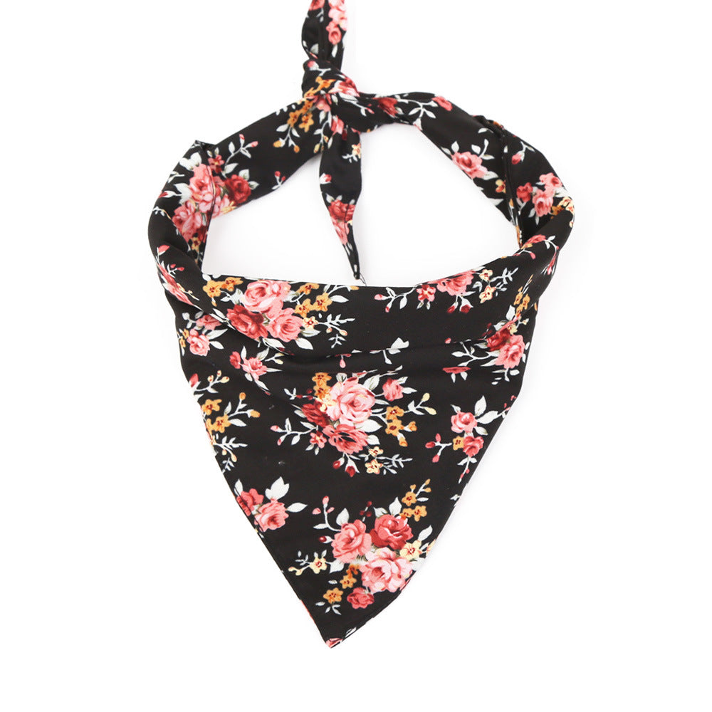 KFX-9969853 Floral Pattern Cotton Triangle Scarf for Pets - Versatile Scarf Bib
