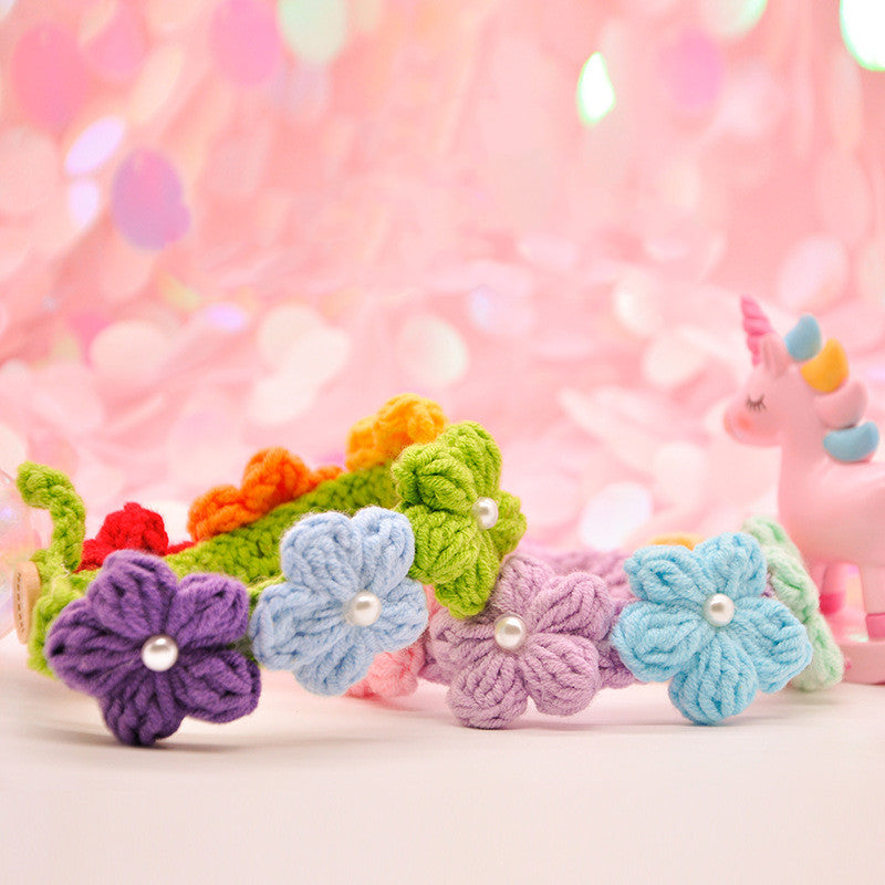 KFX-9970237 Wool Knitted Cat Collar with Super Wide Bow Tie - Adjustable Sizes in Purple and Green