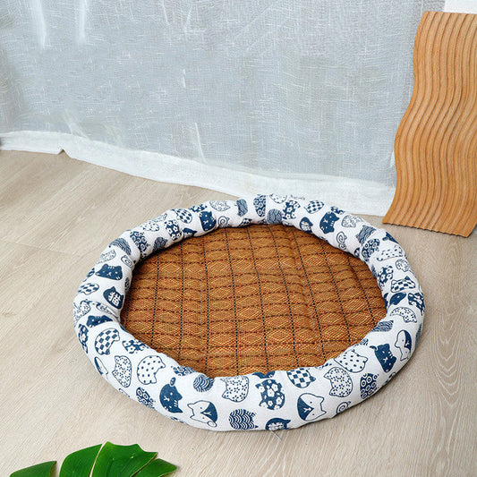 KFX-9972285 Fashionable Breathable Pet Kennel - Stylish Minimalist Design in White and Blue Cat Prints, Multiple Sizes Available