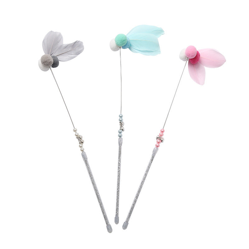 KFX-9973053 Funny Cat Stick Toy - Plush with Steel Wire, Available in Gray, Blue, and Pink Goldfish Colors, 35cm Long