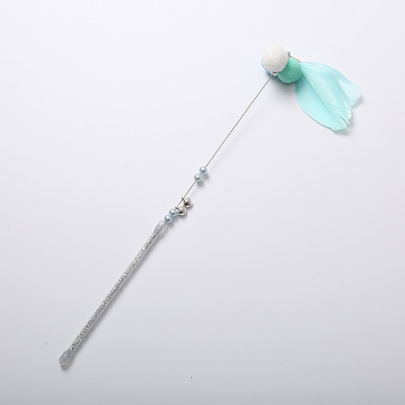 KFX-9973053 Funny Cat Stick Toy - Plush with Steel Wire, Available in Gray, Blue, and Pink Goldfish Colors, 35cm Long