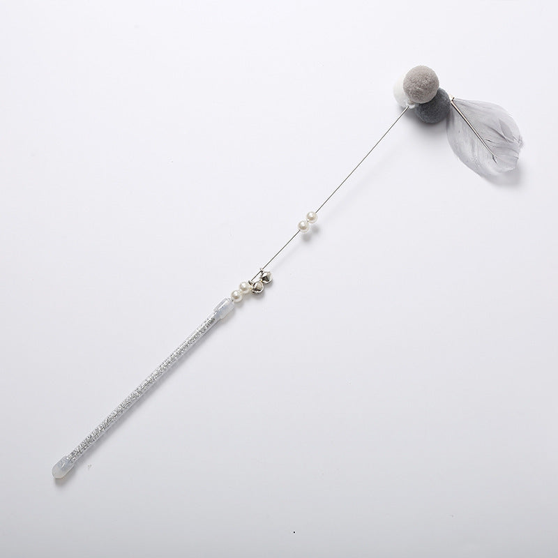 KFX-9973053 Funny Cat Stick Toy - Plush with Steel Wire, Available in Gray, Blue, and Pink Goldfish Colors, 35cm Long
