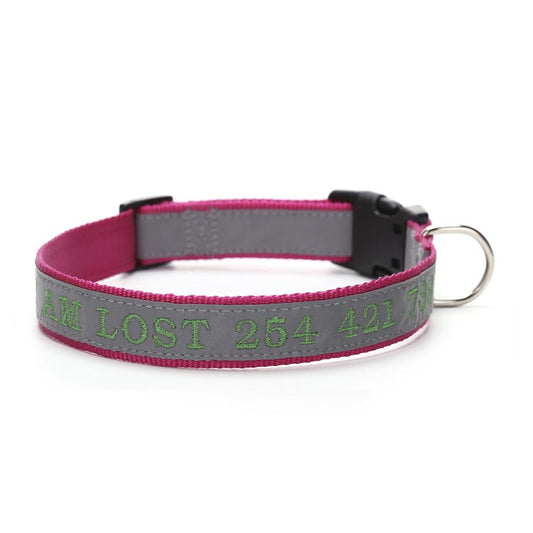 KFX-9974077 Personalized Reflective Dog Collar with Embroidered Name, Available in Multiple Colors and Sizes