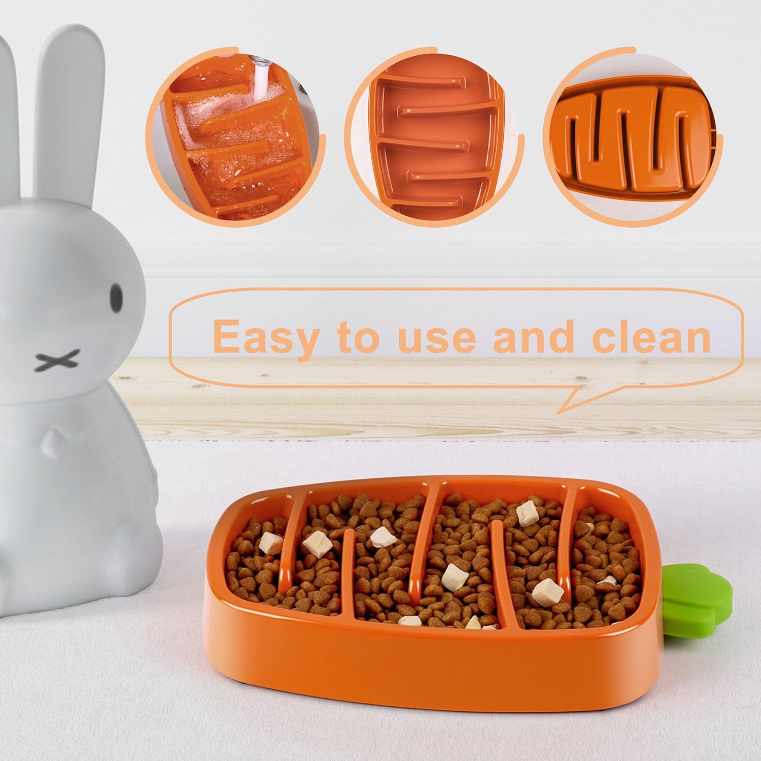 KFX-9974205 Slow Feeder Dog Bowl for Small & Medium Dogs - Carrot Design, Non-Slip Melamine with Silicone Base