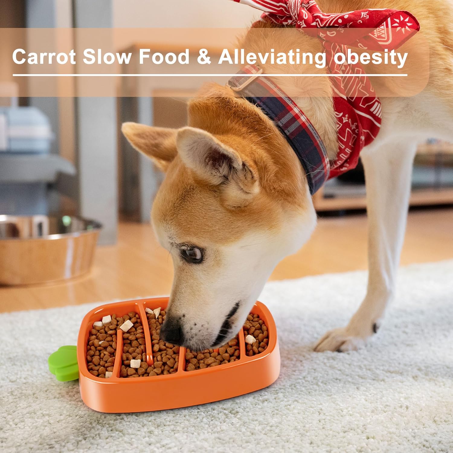 KFX-9974205 Slow Feeder Dog Bowl for Small & Medium Dogs - Carrot Design, Non-Slip Melamine with Silicone Base