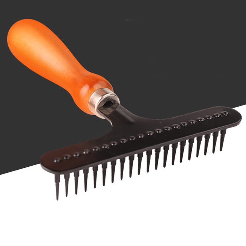 KFX-9974461 Stainless Steel Hair Removal Comb with Solid Wood Handle for Pets