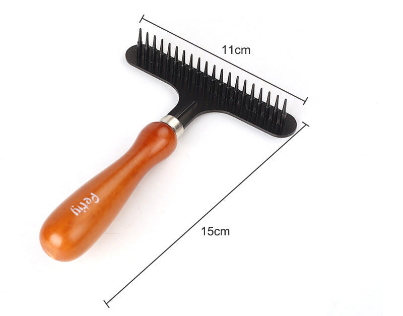 KFX-9974461 Stainless Steel Hair Removal Comb with Solid Wood Handle for Pets