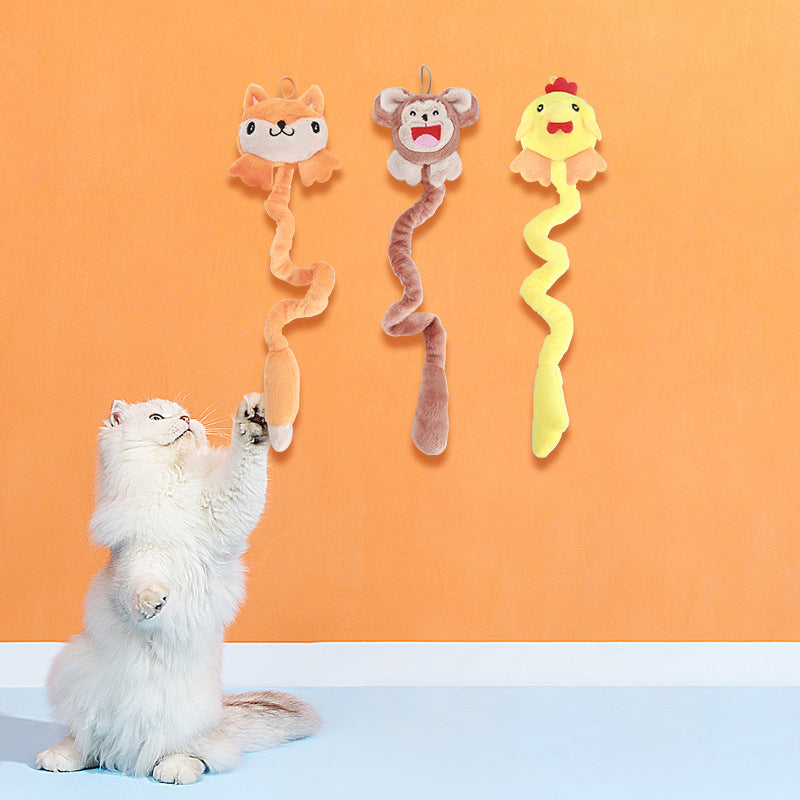 KFX-9977661 Spring-Loaded Durable Plush Cat Toys with Catnip for Chewing and Hanging