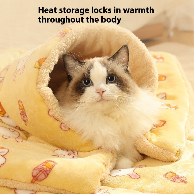 KFX-9978045 Cozy Flannel Pet Blanket for Cats - Thickened Lambswool Sleeping Mat