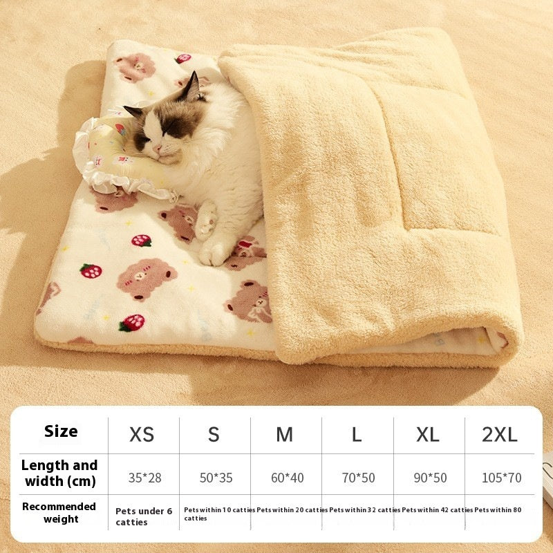 KFX-9978045 Cozy Flannel Pet Blanket for Cats - Thickened Lambswool Sleeping Mat